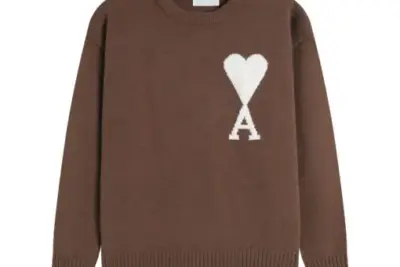 Ami Paris De Coeur Felted Merino Wool Sweater Brown