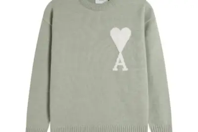 Ami Paris De Coeur Felted Merino Wool Sweater Sage