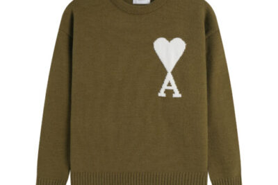 Ami Paris De Coeur Felted Merino Wool Sweater Olive Green
