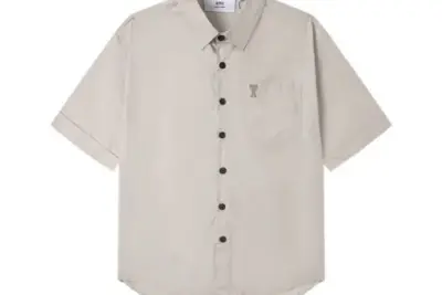Ami Paris Embroidery Outline Loose Short-Sleeved Commuter Versatile Shirt Off-White