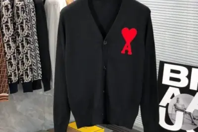 Ami Paris Large A Heart Cardigan Black & Red