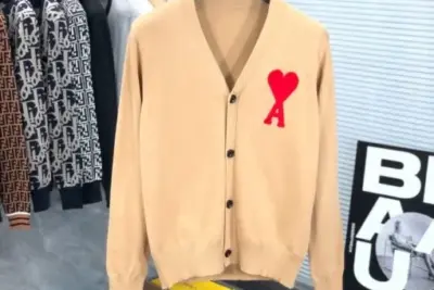 Ami Paris Large A Heart Cardigan Cream & Red