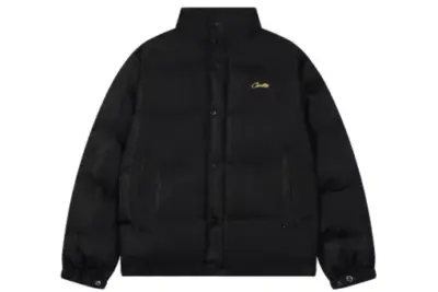 Corteiz Alcatraz Classic Hooded Down Puffer Jacket Black With Yellow Logo