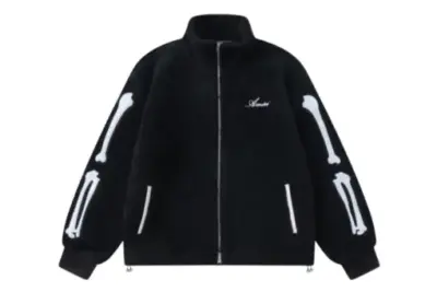 Amiri Bones Appliqued Logo Embroidered Fleece Jacket Black