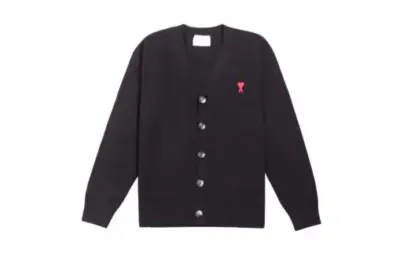 Ami Paris De Coeur Extrafine Merino Wool Cardigan Black