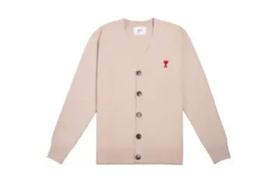 Ami Paris De Coeur Extrafine Merino Wool Cardigan Pink