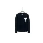 Ami Paris Large Heart Logo Blended Crew Neck Knit Sweater Black