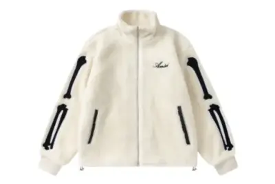 Amiri Bones Appliqued Logo Embroidered Fleece Jacket Cream