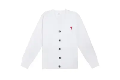 Ami Paris De Coeur Extrafine Merino Wool Cardigan White