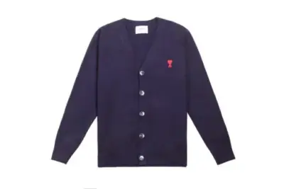 Ami Paris De Coeur Extrafine Merino Wool Cardigan Blue