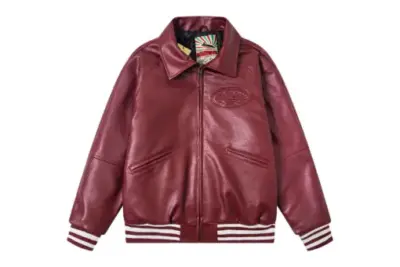 Corteiz Leather Jacket Burgundy