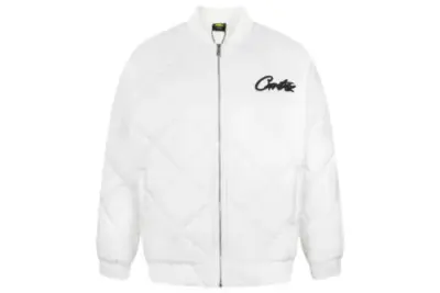 Corteiz Devil’s Island Winter Diamond Pattern Down Cotton Jacket White