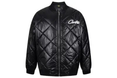 Corteiz Devil’s Island Winter Diamond Pattern Down Cotton Jacket Black