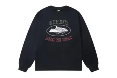 Corteiz Alcatraz Classic Letter Logo Print Casual Fleece Sweatshirt Black