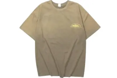 Corteiz Devil’s Island Graffiti Print Casual Hip Hop Retro Washed Distressed Short Sleeved T Shirt Khaki