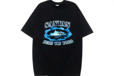 Corteiz Devil’s Island Santan Short Sleeve T Shirt Black Blue Flame
