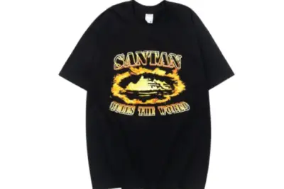 Corteiz Devil’s Island Santan Short Sleeve T Shirt Black Yellow Flame
