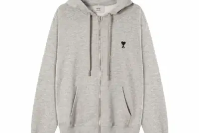 Ami Paris Zipped de Coeur Hoodie Heather Grey
