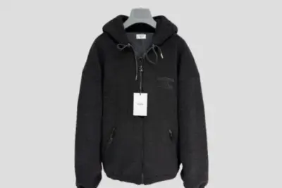 Celine Homme Logo-Embroidered Wool And Cotton-Blend Fleece Hooded Jacket