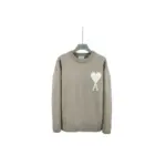 Ami Paris Large Heart Logo Blended Crew Neck Knit Sweater Gray