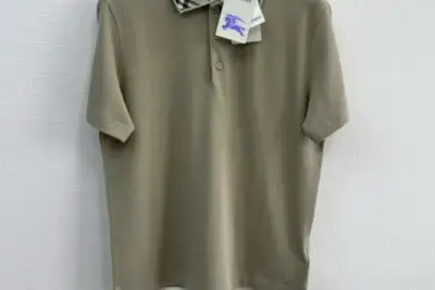 Burberry Check Collar Cotton Polo Shirt in Lichen