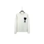 Ami Paris Large Heart Logo Blended Crew Neck Knit Sweater White