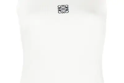 LOEWE Anagram-Embroidered Ribbed-Knit Tank Top White