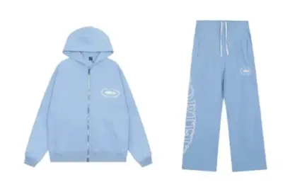 Corteiz Island Puff Print Zip Hoodie Sky Blue