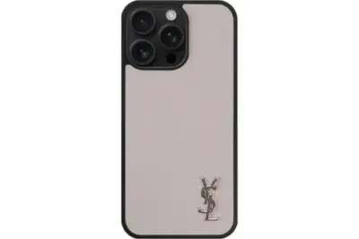 YSL Beige Prime iPhone Case Mini Logo Silver