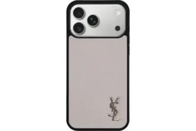 YSL Beige Prime iPhone Case Mini Logo Silver