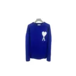 Ami Paris Large Heart Logo Blended Crew Neck Knit Sweater Blue