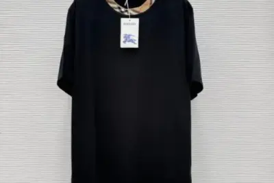 Check Trim Cotton T-shirt Black