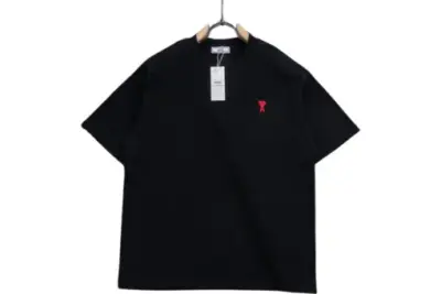 Ami Paris De Coeur Organic Cotton Jersey T Shirt Black