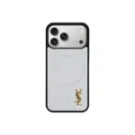 YSL Metallic Prime Magsafe Design White Case With Gold Logo