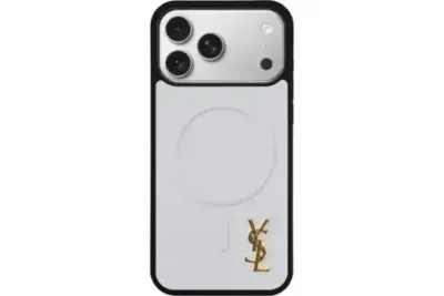 YSL Metallic Prime Magsafe Design White Case With Gold Logo