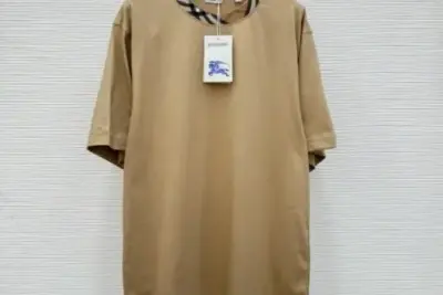 Check Trim Cotton T-shirt Beige