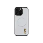 YSL Metallic Prime Magsafe Design White Case With Gold Logo