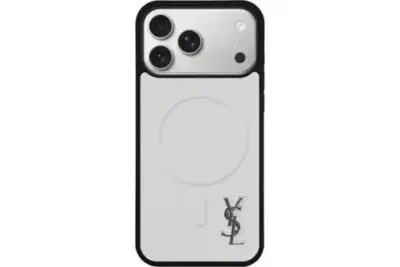 YSL Metallic Prime Magsafe Design White Case With Silver Logo