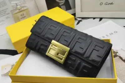 Fendi Continental Long Wallet Leather Black