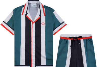 CasaBlanca Striped Cotton Crochet Shirt Set