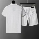 Amiri Polo Crew Neck Short Sleeve Terry Jacquard Shorts Set White Shirt - Image 2