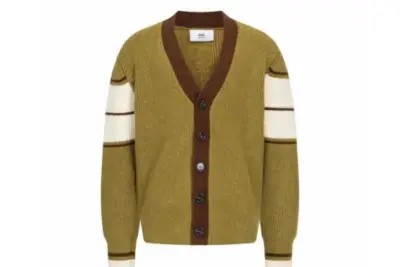 Ami Paris Brown Wool College Cardigan Light Olive Green