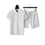 Amiri Polo Crew Neck Short Sleeve Terry Jacquard Shorts Set White Shirt