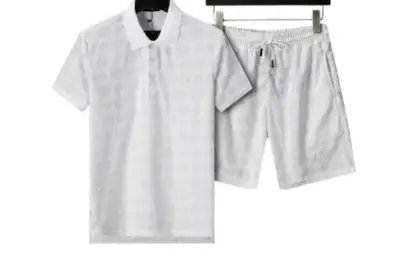 Amiri Polo Crew Neck Short Sleeve Terry Jacquard Shorts Set White Shirt