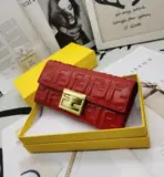 Fendi Continental Long Wallet Leather Red