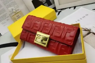 Fendi Continental Long Wallet Leather Red