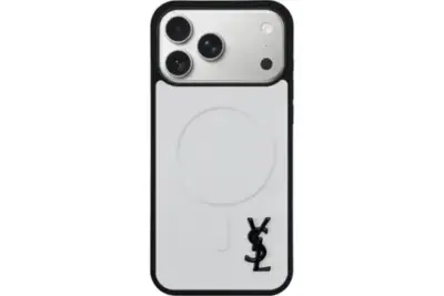 YSL Metallic Prime Magsafe Design White Case With Black Logo