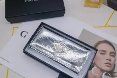 Prada Saffiano Leather Long Wallet Glossy Sliver