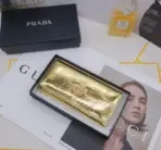 Prada Saffiano Leather Long Wallet Shiny Golden