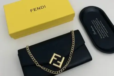 Fendi FF Diamonds Continental Wallet with Chain Black